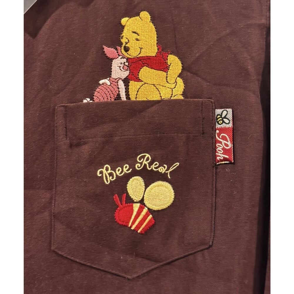 Vintage Disney Winnie the Pooh Shirt L Brown Button Down Embroidered Piglet Bee - Picture 12 of 12